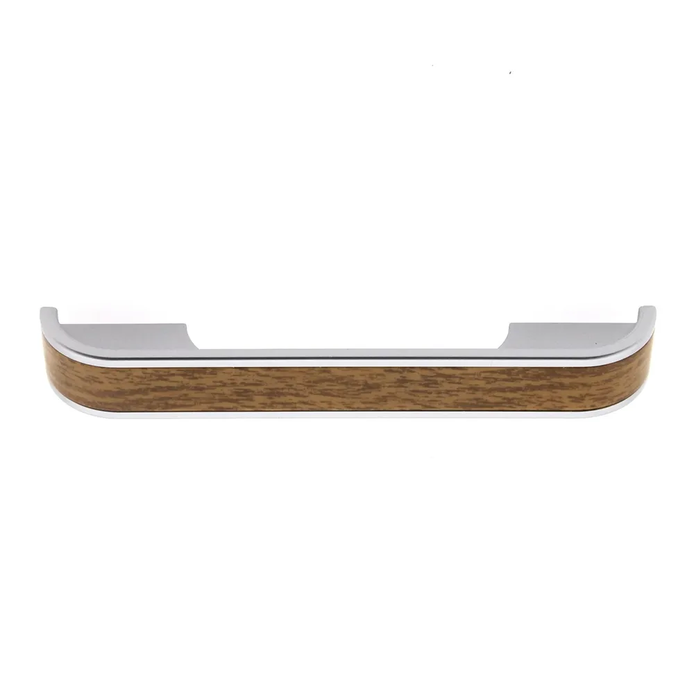 Maner pentru mobila, din plastic, finisaj crom satinat + stejar, M 489.93.152, M4 x 128 mm