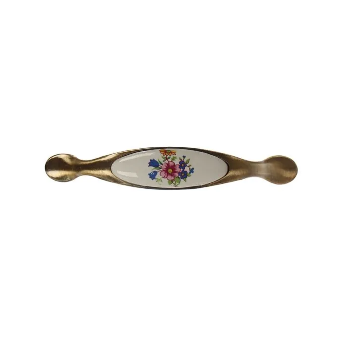 Maner pentru mobila, metalic, cu portelan cu model floral, finisaj cupru antic, M 486.33.107, M4 x 96 mm