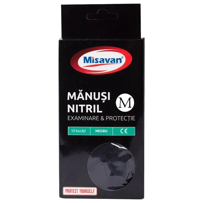 Manusi de protectie din nitril Misavan, negre, masize M, set 10 buc