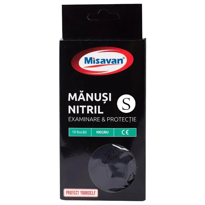 Manusi de protectie Misavan, nitril, negru, marimea S, set 10 buc