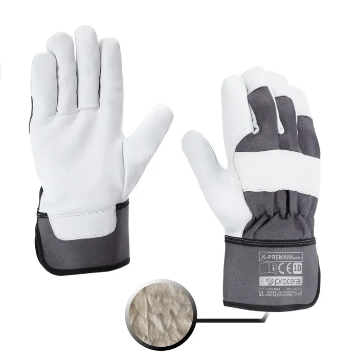 Manusi de protectie pentru lucru, Procera X-Premium, de iarna, piele, alb / gri, marimea 10