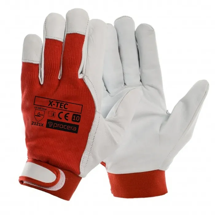Manusi de protectie Procera X-TEC, piele de caprioara, gri + rosu, marimea L
