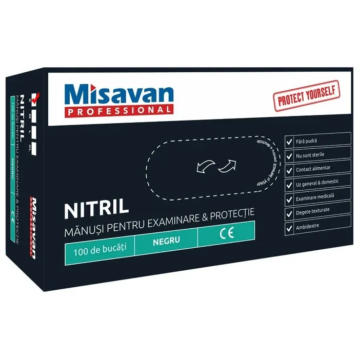 Manusi de protectie unica folosinta Misavan, nitril, negru, marimea S, set 100 buc