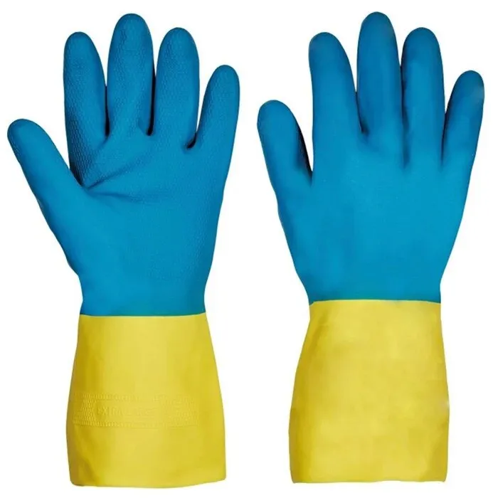 Manusi menaj Casia, latex natural, albastru + galben, marimea 10