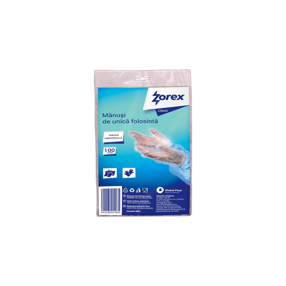 Manusi menaj din HDPE, transparente, marime unica, set 100 bucati, Zorex