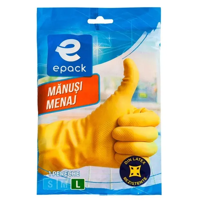 Manusi menaj Epack N2262V, latex, marimea L, galben, 1 pereche
