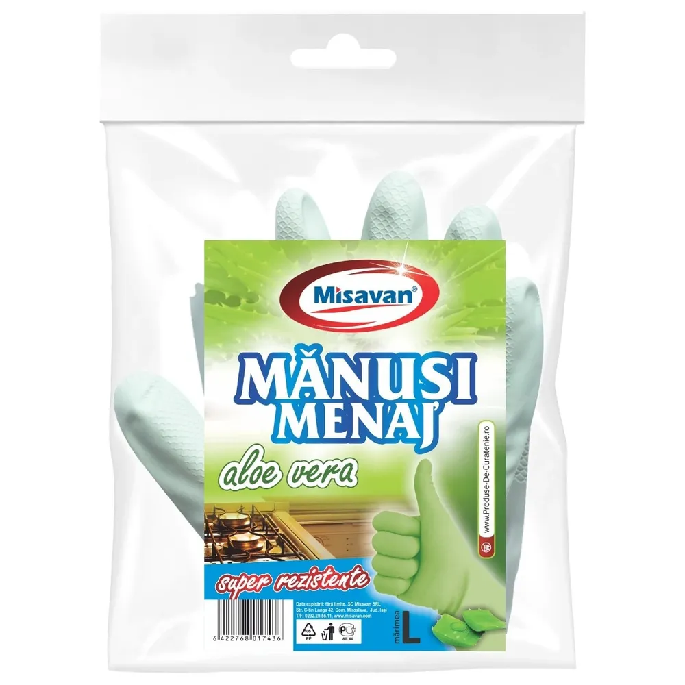 Manusi menaj Misavan, latex, verde, marimea L, cu aloe vera