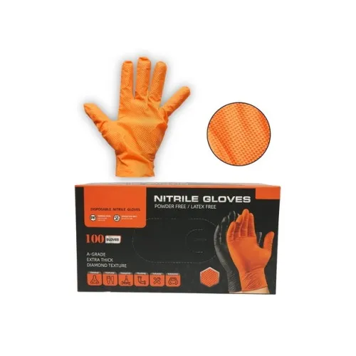 Manusi nitril portocalii nepudrate diamond grip marimea S 100 bucati — imaginea 3