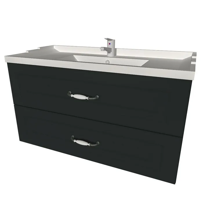 Masca baie pentru lavoar, Kadda Clasic, cu sertare, antracit mat, montaj suspendat, 100 x 46.5 x 53.5 cm