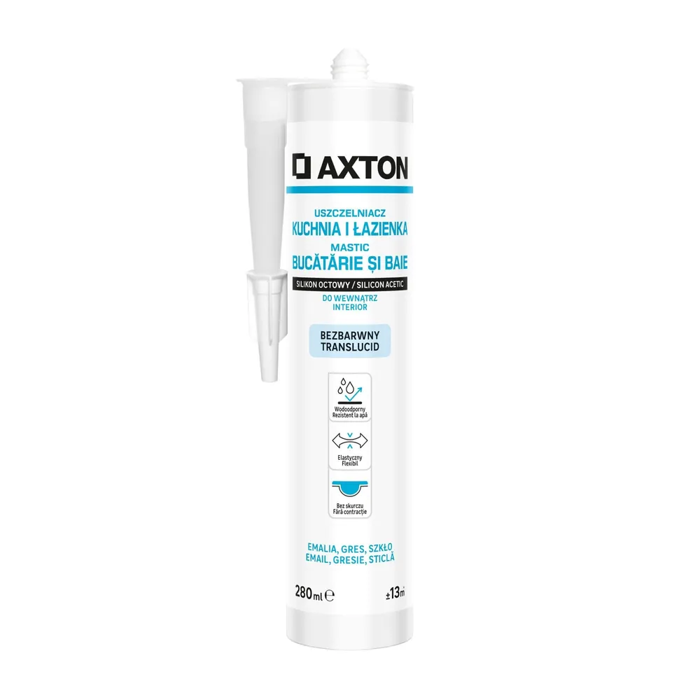 Mastic acetic Axton, pentru baie si bucatarie transparent, 280 ml
