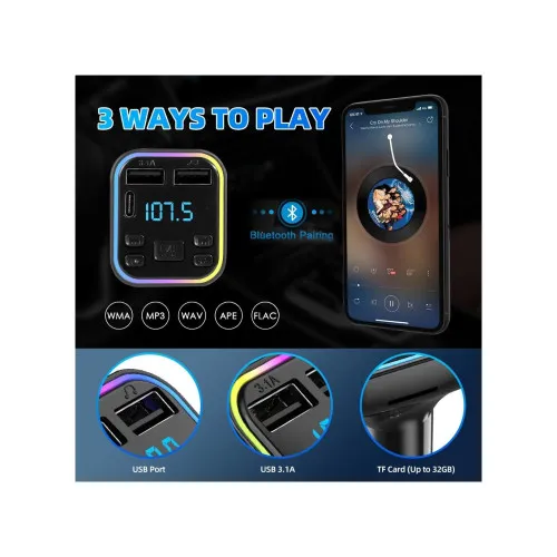 Modulator FM auto Bluetooth 5.0 Type-C dual USB 3.1A incarcare rapida RGB afisaj LED — imaginea 4