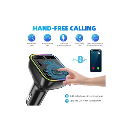 Modulator FM auto Bluetooth 5.0 Type-C dual USB 3.1A incarcare rapida RGB afisaj LED — imaginea 3