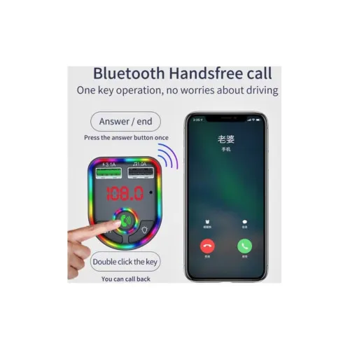 Modulator MP3 auto Bluetooth handsfree FM USB TF 3.1A LED compatibil 12V 24V Bluetooth — imaginea 2
