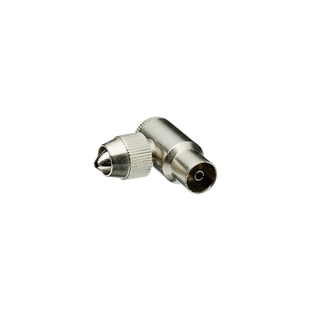 Mufa pentru cablu TV Lexman, coaxial, 9.52 mm, mama, 90 grade, metal, gri/argintie