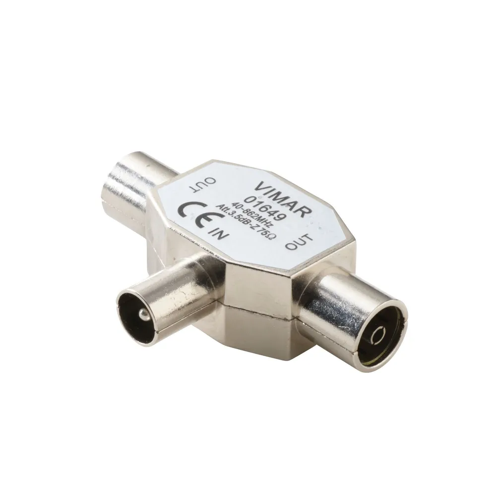 Mufa pentru cablu TV Lexman, in forma de T, coaxial, 9.52 mm, 1 tata - 2 mame, metal, gri/argintie