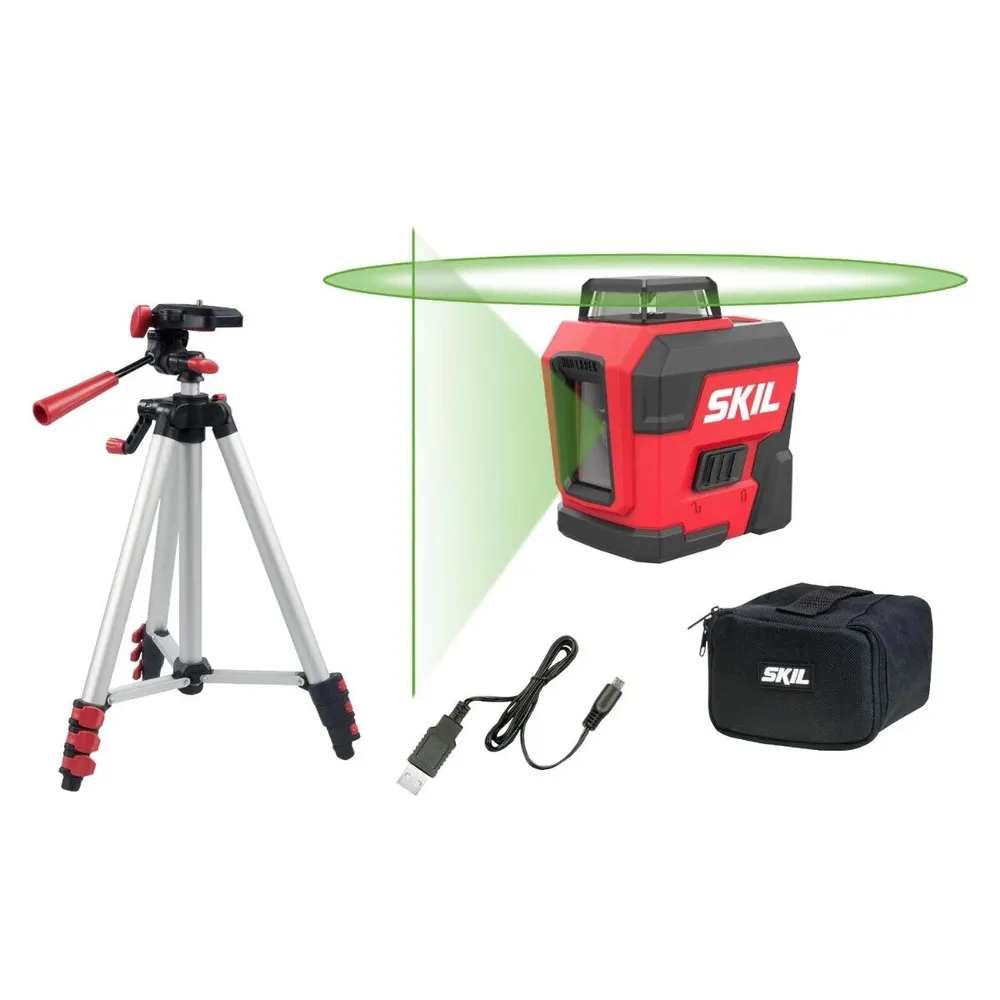 Nivela cu laser, cu linii in cruce, lumina verde, Skil MT1E1961DA, cu autonivelare, 30 m, cu stativ