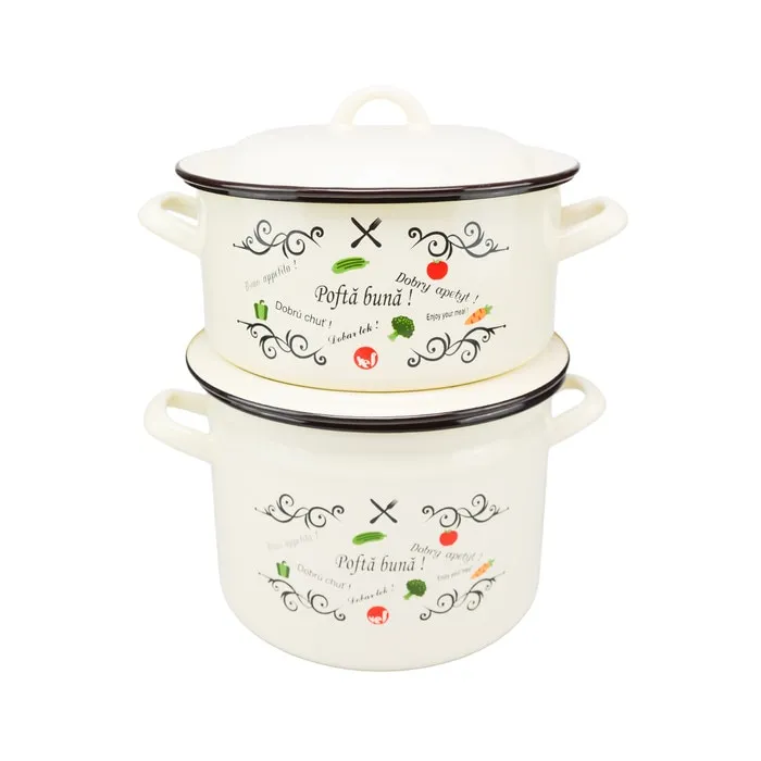 Oala + cratita Pofta Buna, email, cu capac, crem, 18 cm, set 4 piese