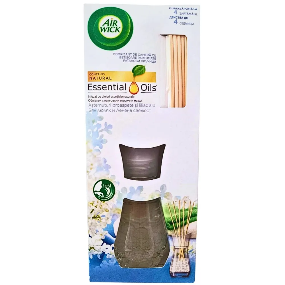 Odorizant camera Air Wick Reed Diffuser, asternuturi proaspete si liliac alb, 25 ml