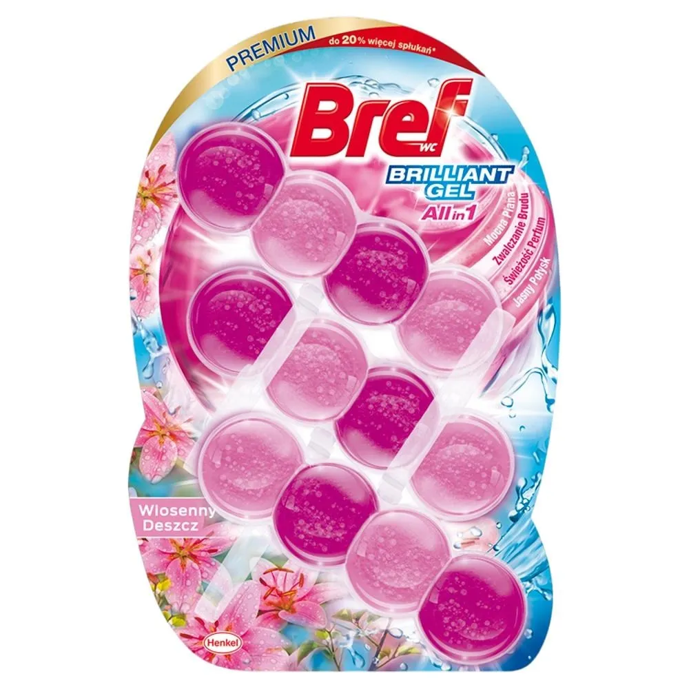 Odorizant wc baie Bref Brilliant Gel Spring Rain, 3 x 42 g