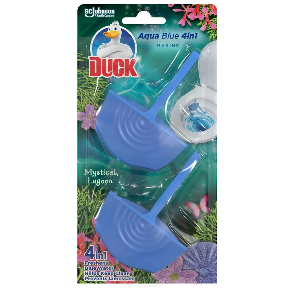 Odorizant wc baie Duck Aqua Blue 4in1 Mystical Lagoon, marin, 2 x 36 g