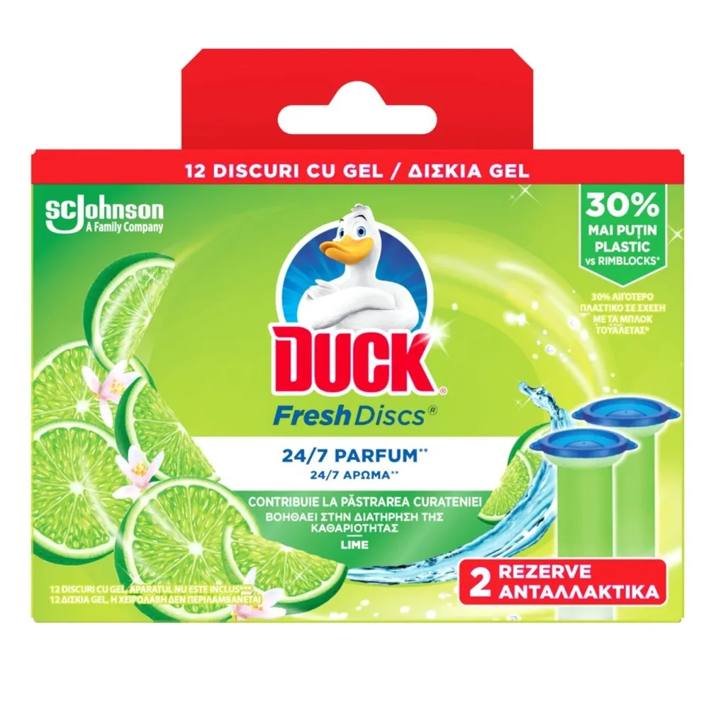 Odorizant wc baie Duck Fresh Discs, lime zest, 2 x 36 ml