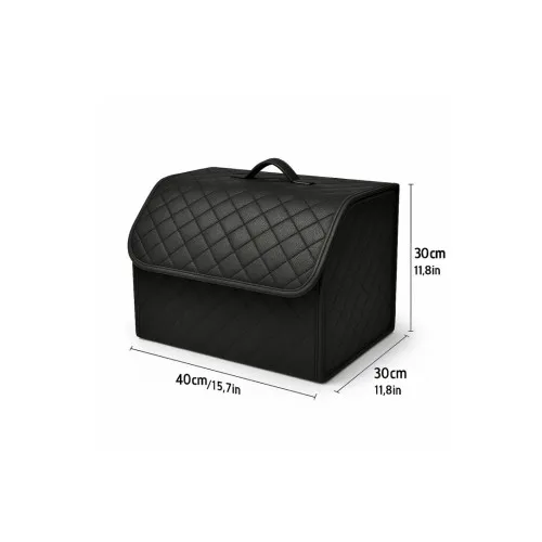 Organizator portbagaj auto Premium din piele ecologica negru cu cusatura neagra 40x30x30 cm — imaginea 2