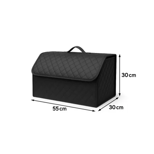Organizator portbagaj auto Premium din piele ecologica negru cu cusatura neagra 55x30x30 cm — imaginea 2