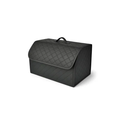 Organizator portbagaj auto Premium din piele ecologica negru cu cusatura neagra 55x30x30 cm