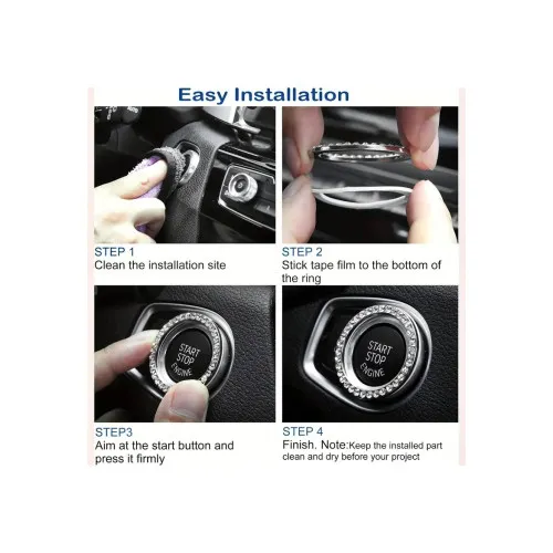 Ornament argintiu universal pentru buton start-stop, cu cristale stralucitoare — imaginea 3