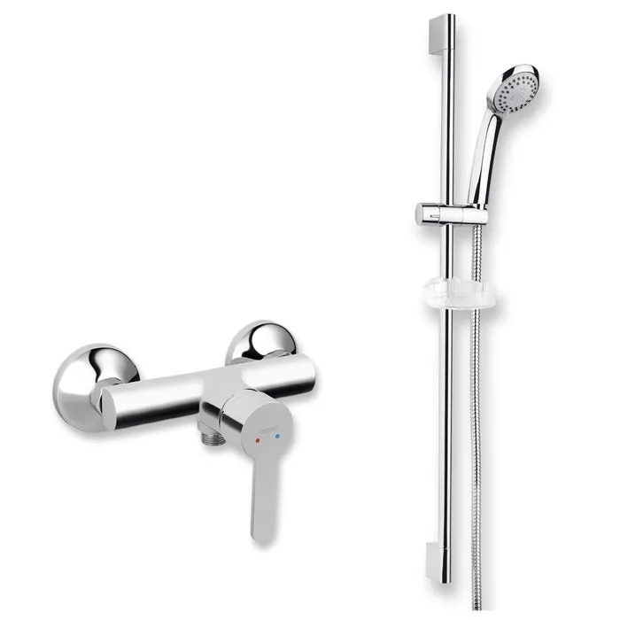 Pachet baterie dus + para dus + furtun + bara + suport + savoniera Ferro Soleno, 3 functii, 1.5 m