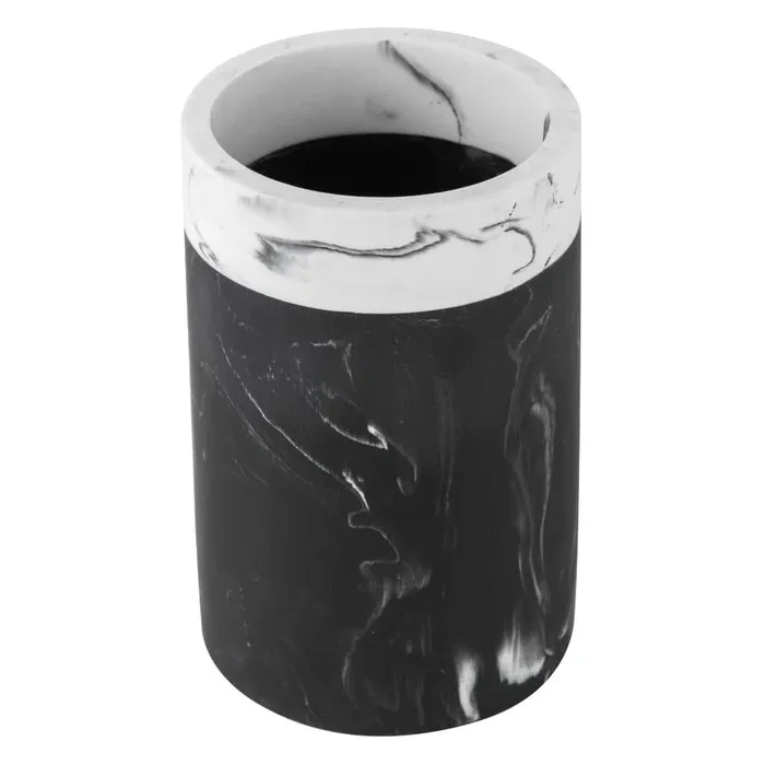 Pahar baie pentru igiena personala, Kadda Marmor BPO-3919C, polirasina, finisaj negru + alb, 11 x 7 x 7 cm