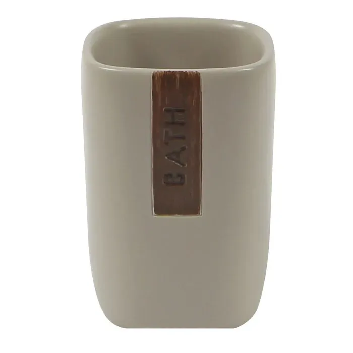 Pahar baie pentru igiena personala, Latte BPO-2013-2C, polirasina, crem, 6.8 x 6.8 x 9.8 cm