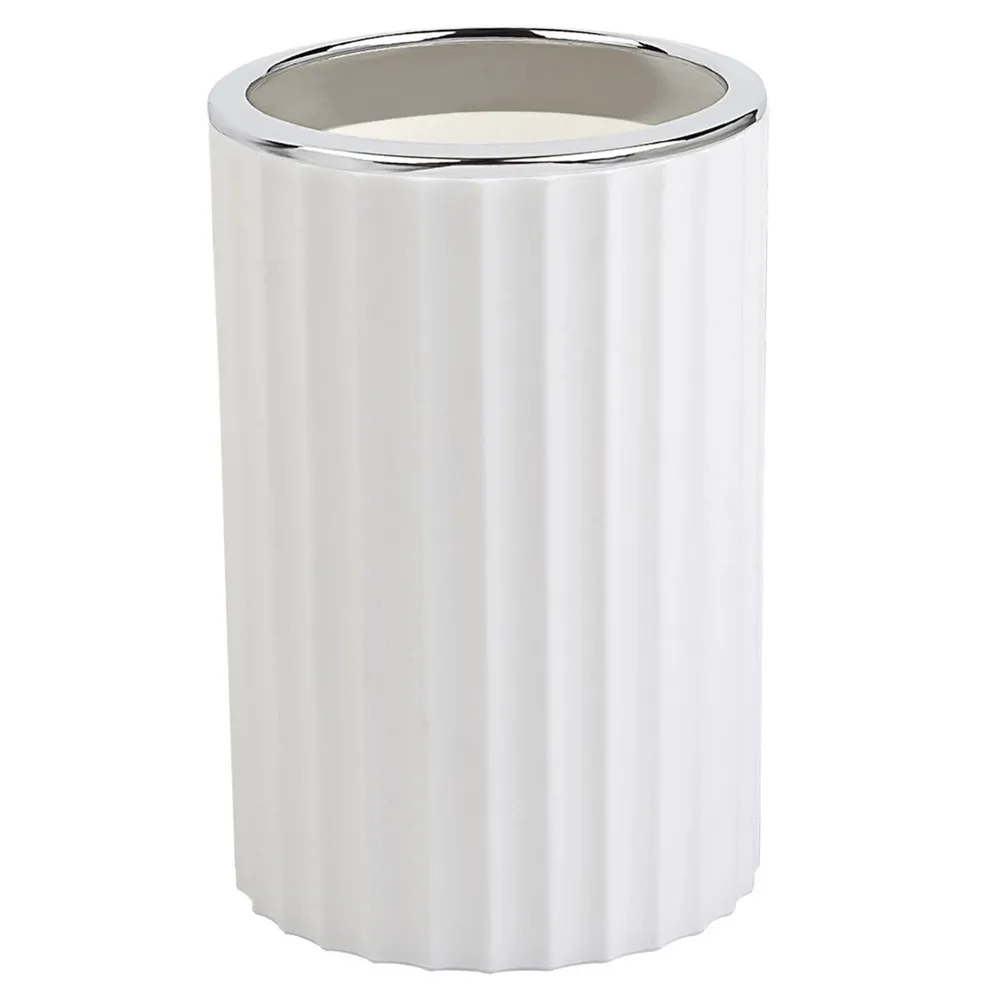 Pahar baie pentru igiena personala, Okyanus Home Coliseum OKY-456-1, polipropilena + ABS, stativ, alb + cromat, 12.2 x 8.3 x 8.3 cm