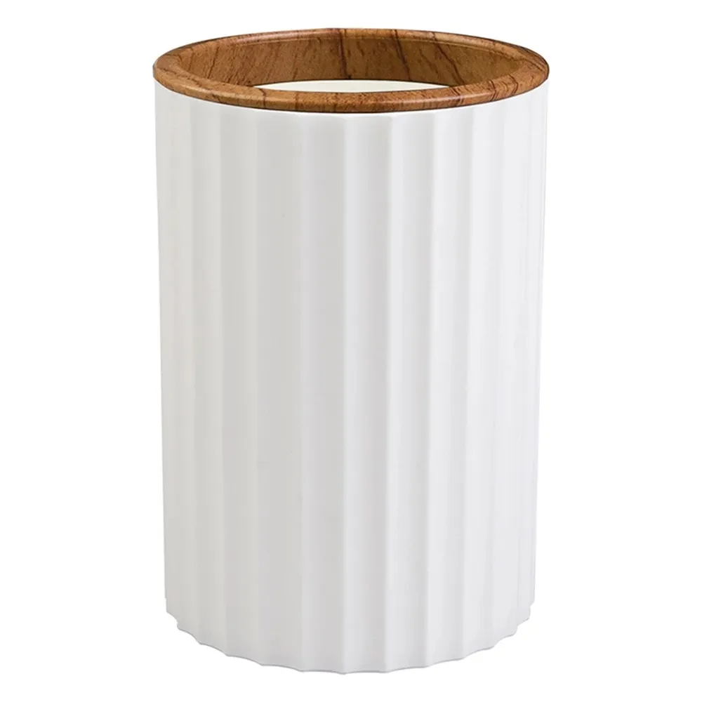 Pahar baie pentru igiena personala, Okyanus Home Coliseum OKY-456-3, polipropilena + ABS, stativ, alb + lemn, 12.2 x 8.3 x 8.3 cm