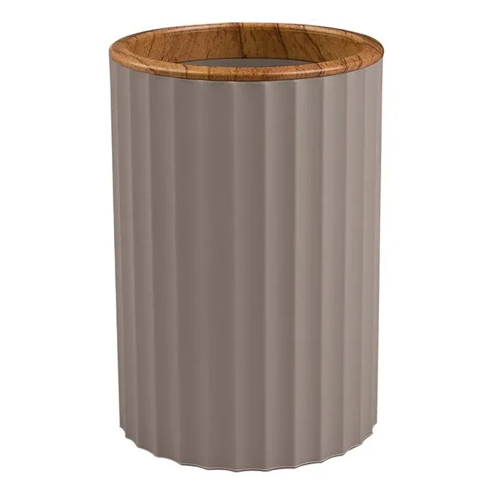Pahar baie pentru igiena personala, Okyanus Home Coliseum OKY-456-3, polipropilena + ABS, stativ, maro + lemn, 12.2 x 8.3 x 8.3 cm