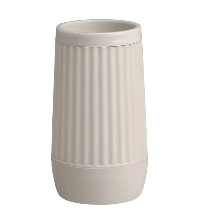 Pahar baie pentru igiena personala, Okyanus Home Nida OKY-391, polipropilena, stativ, crem, 13 x 7.5 x 7.5 cm
