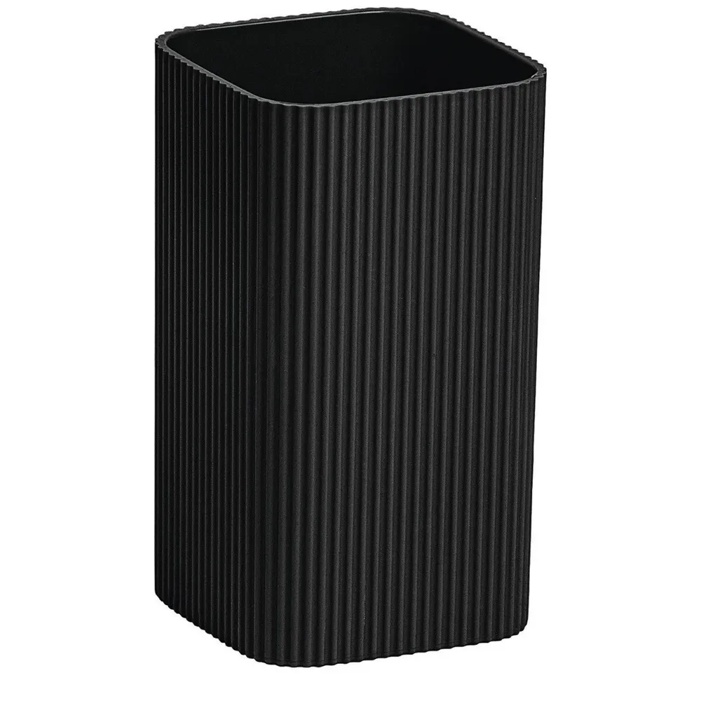 Pahar baie pentru igiena personala, Okyanus Home Stella OKY-464, polistiren, stativ, negru, 11 x 6.8 x 6.8 cm