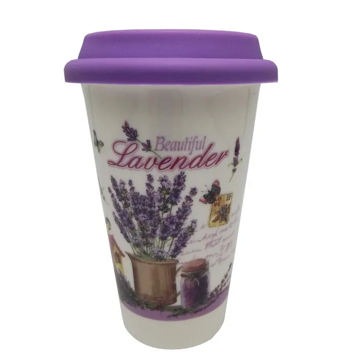 Pahar, model lavanda, ceramica, 300 ml + capac silicon, diverse modele