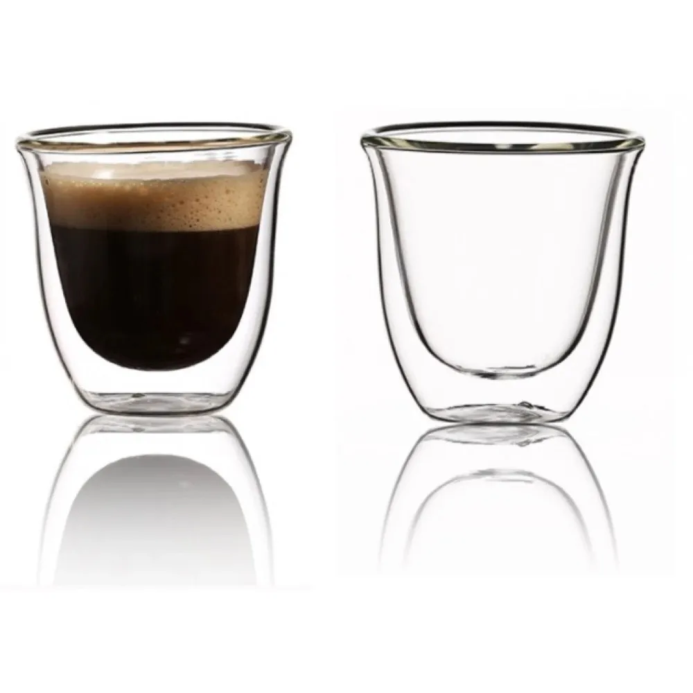 Pahar termic Delcaffe, Perfect Espresso, sticla, transparent, 80 ml, set 2 piese