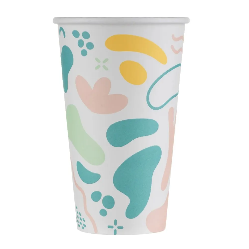 Pahare din carton, Biodeck Artwork, alb, 480 ml, set 25 bucati