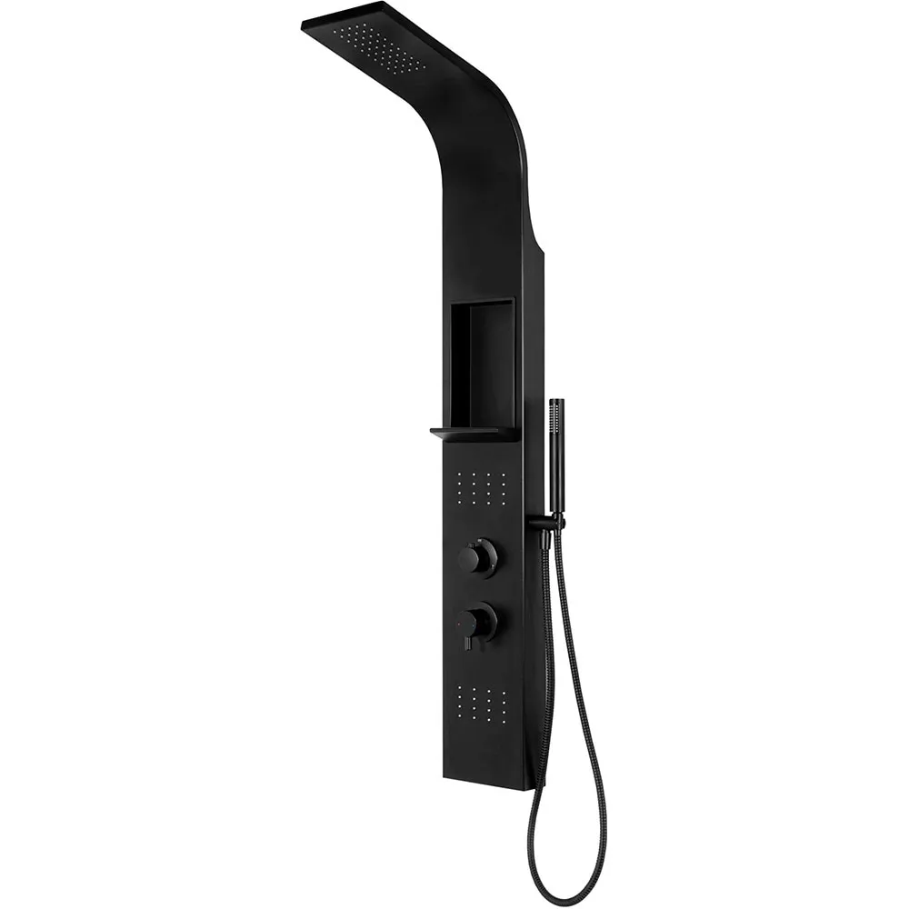 Panel de dus GOODHOME Layra, termostat, hidromasaj, 140 cm, negru mat