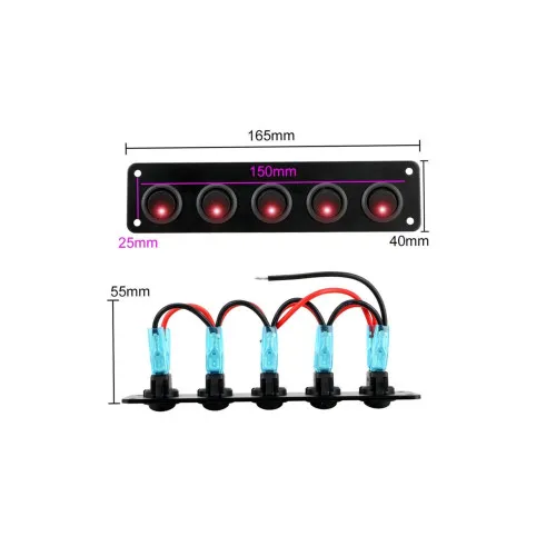 Panou cu 5 intrerupatoare 12V 20A — imaginea 3