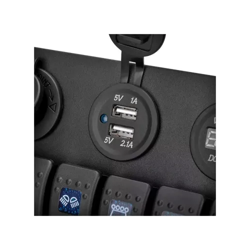 Panou cu voltmetru, USB, priză 12V și 6 întrerupătoare — imaginea 3