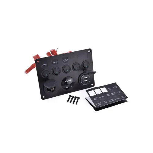 Panou de comutatoare cu priză, voltmetru, 5 întrerupătoare și port USB 12V 20A — imaginea 2