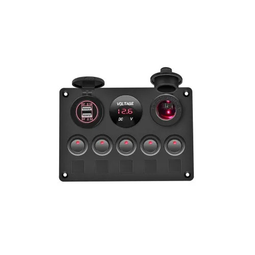 Panou de comutatoare cu priză, voltmetru, 5 întrerupătoare și port USB 12V 20A