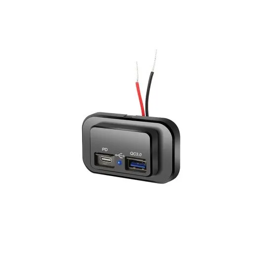 Panou mufa USB QC3.0 + PD, negru, 12CM, cu indicator LED albastru, 2 porturi USB