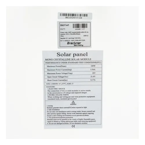 Panou solar fotovoltaic monocristalin 100W 760 x 680 x 30 mm cu cablu 70 cm si conector MC4 — imaginea 3