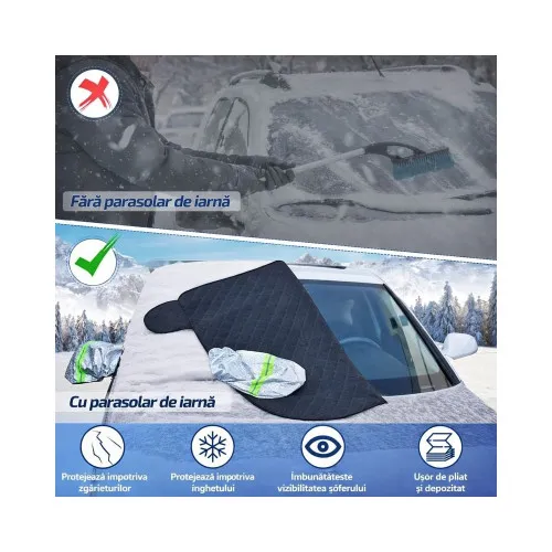 Parasolar exterior iarna vara cu protectie oglinzi, geamuri fata laterale si capota 227x144cm — imaginea 5