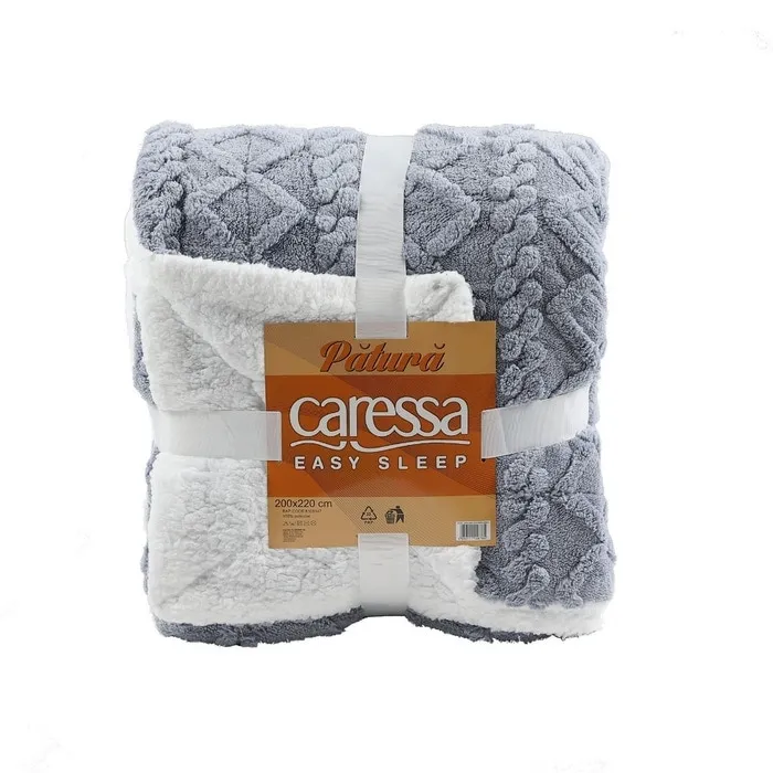 Patura pat, Caressa Sherpa GS4958, 200 x 220 cm, poliester, gri