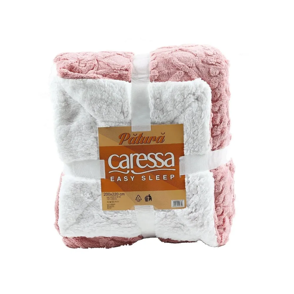 Patura pat, Caressa Sherpa GS4960, 200 x 220 cm, poliester, roz